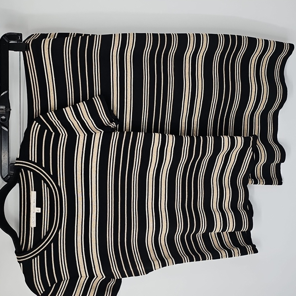 Black w Metallic Gold & White Stripes Bodycon Skirt Set Feminine Brunch Office‎